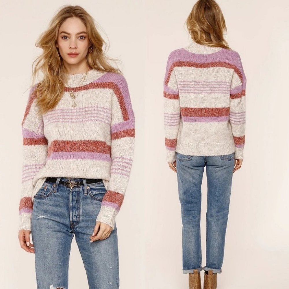 Heartloom Cecily Striped Chunky Knit Sweater Size XS Purple Fuzzy Grandpa‎ Boho